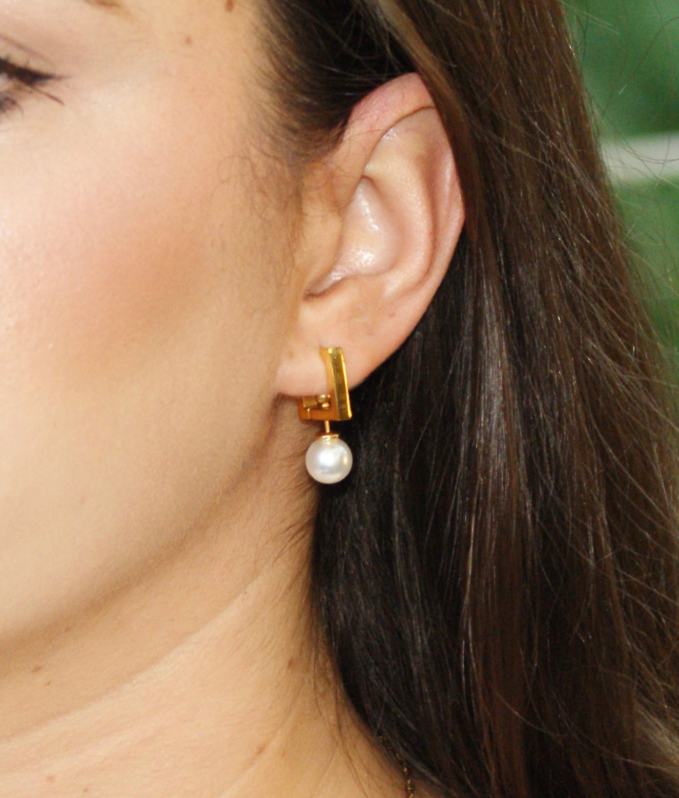 Pearl Square Hoop Earrings
