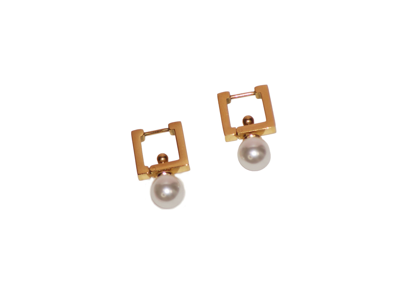 Pearl Square Hoop Earrings